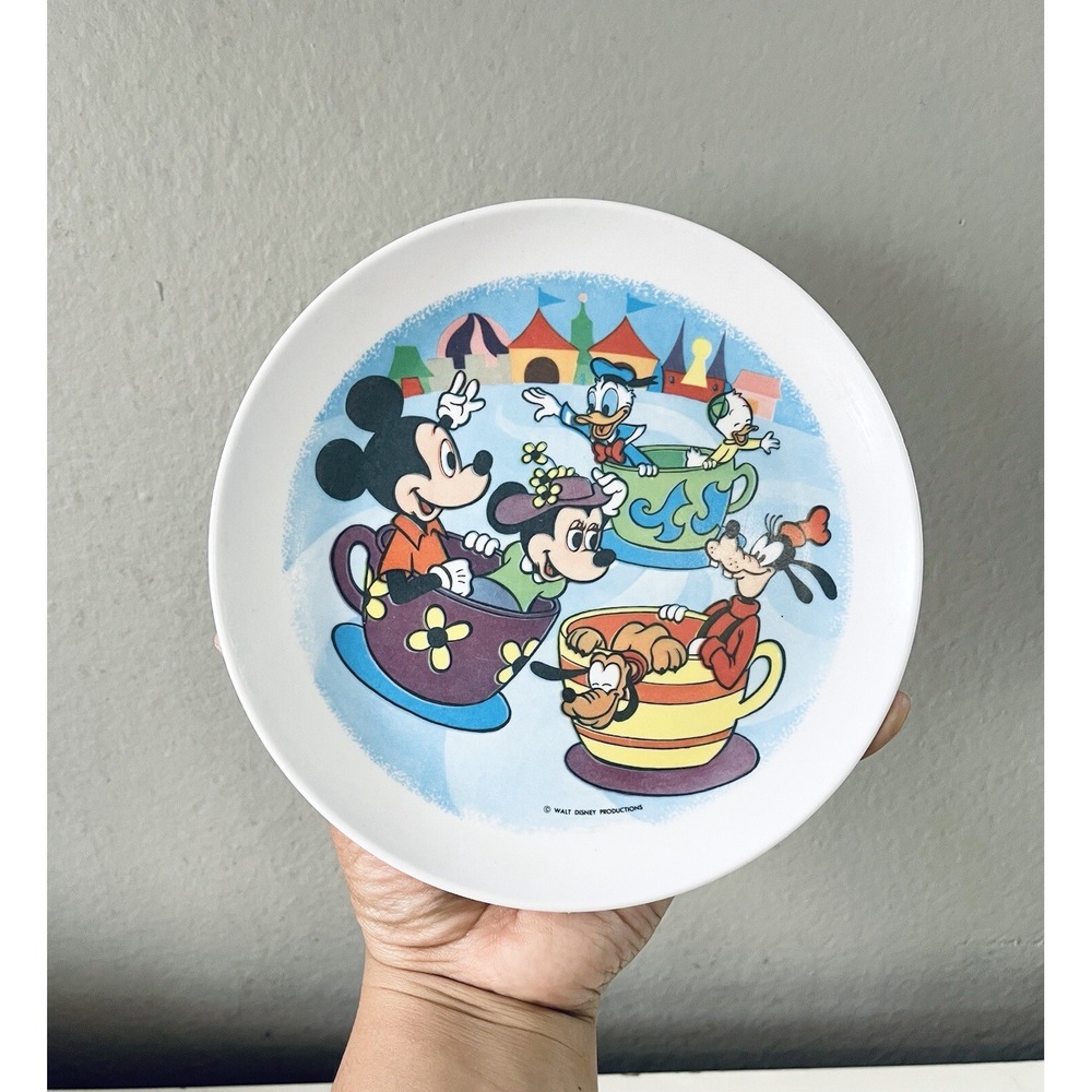 Vintage Melamine Disney Mickey‎ Minnie Friends Plate Tea Cup Ride Goofy Pluto